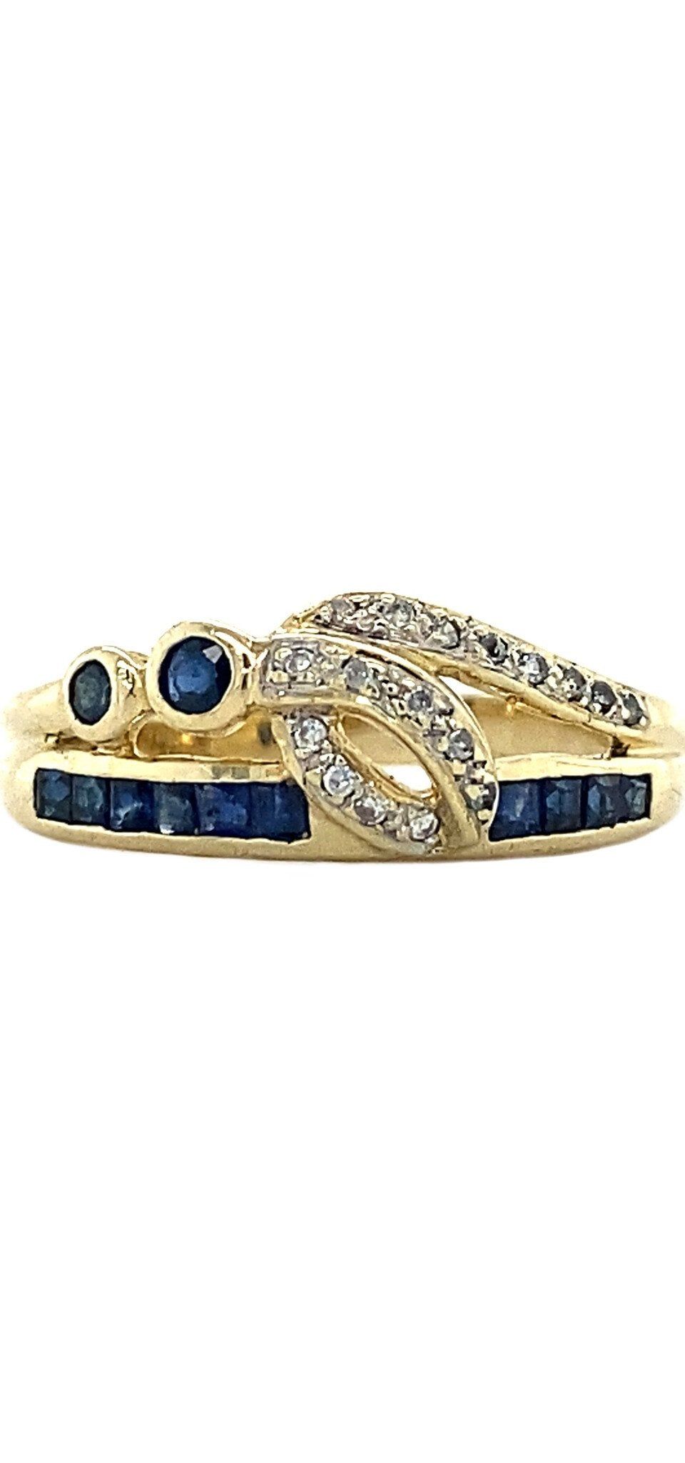 Vintage 14K Gold Ring with Sapphire and Cubic Zirconia